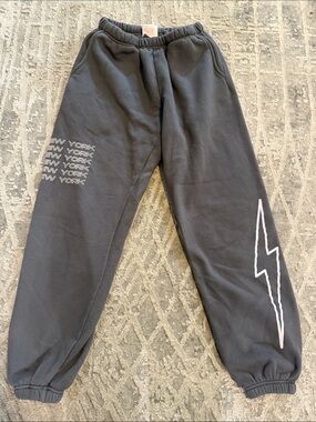 Black Jogger Sweatpants with Pink Lightning Accent